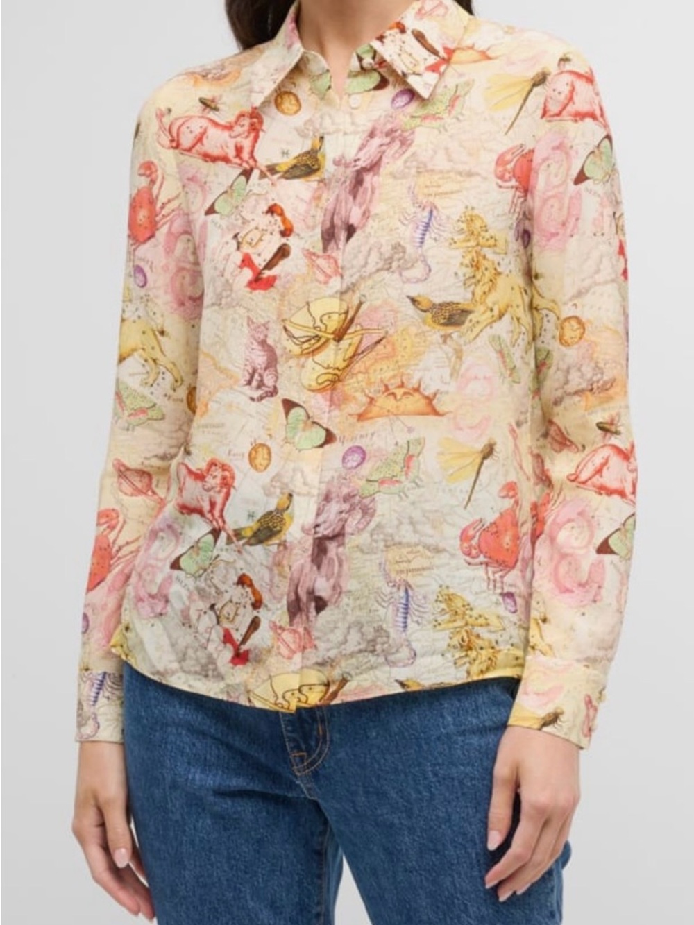 Alice +Olivia Willa Zodiac-Printed Button-Front Top